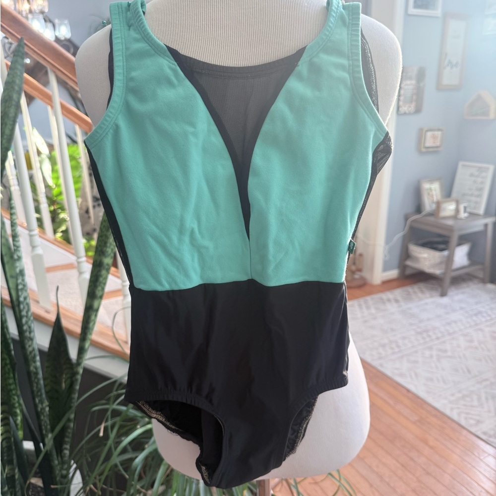 Stylish Teal and Black Leotard
